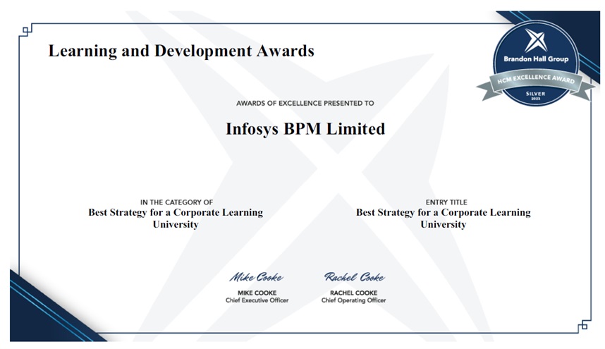 Infosys BPM recognised at the Brandon Hall Group HCM 2023 Excellence awards 